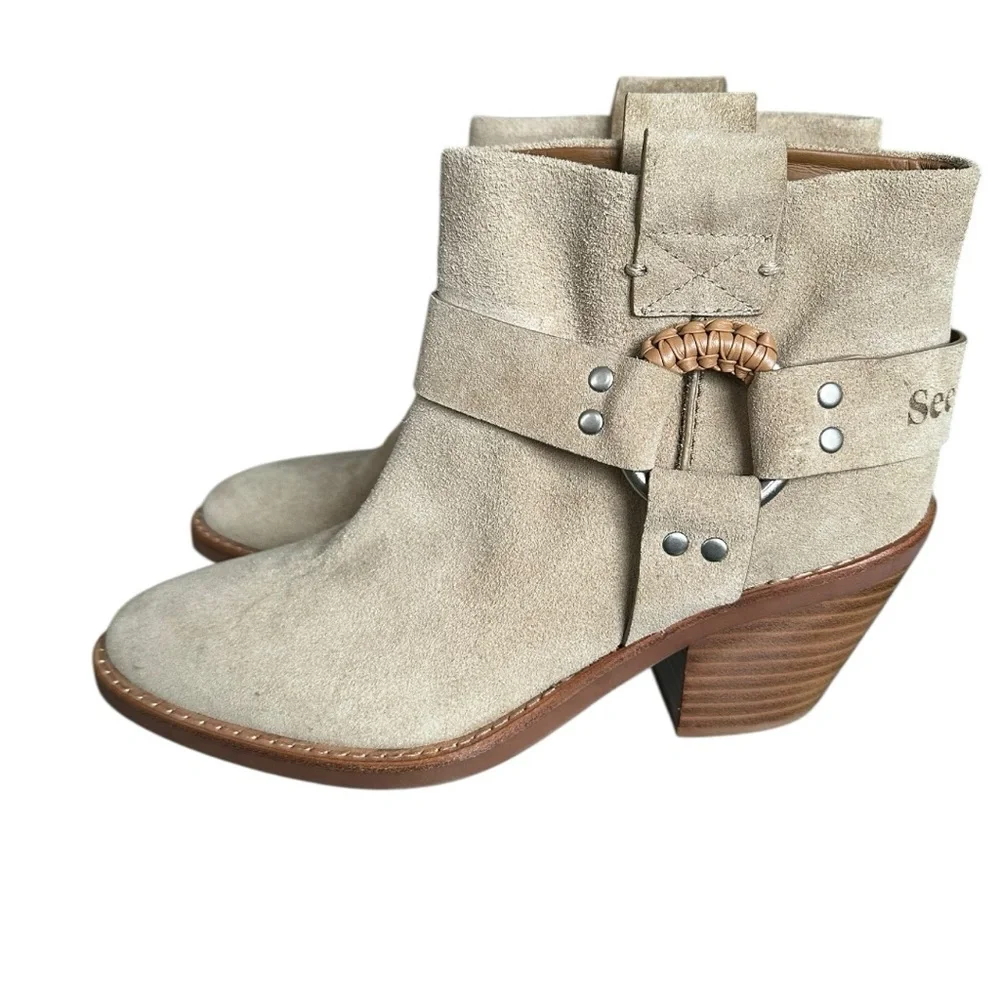 SEE BY CHLOE Tan Suede Ankle Boots WOMENS 39 NWOB‎